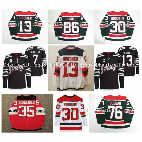 qqq8 13 Nico Hischier Hockey-Trikot 30 Martin Brodeur 7 Dougie Hamilton 86 Jack Hughes 76 P.K. Subban 28 Damon Severson 11 Andreas Johnsson