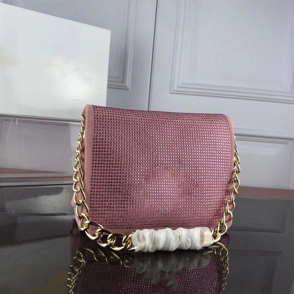 Designer Luxury Palazzo Borsa a tracolla a catena con borchie in cristallo con strass in vitello rosa Borsa a tracolla a tracolla da donna Dimensioni 24x11x18CM229z
