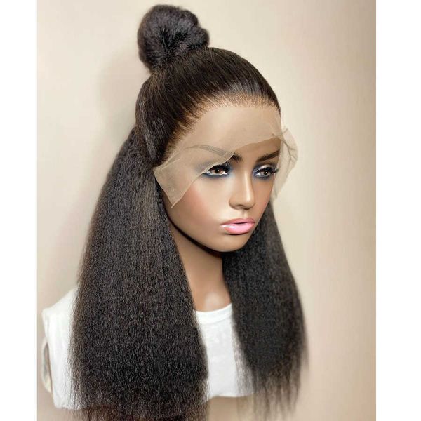 Perucas de renda quente sem glueless kinky reto iaki s￭nt￩tico Frente sint￩tica para mulheres Frontal Full Hair Cosplay diariamente peruca Resist￪ncia 221216