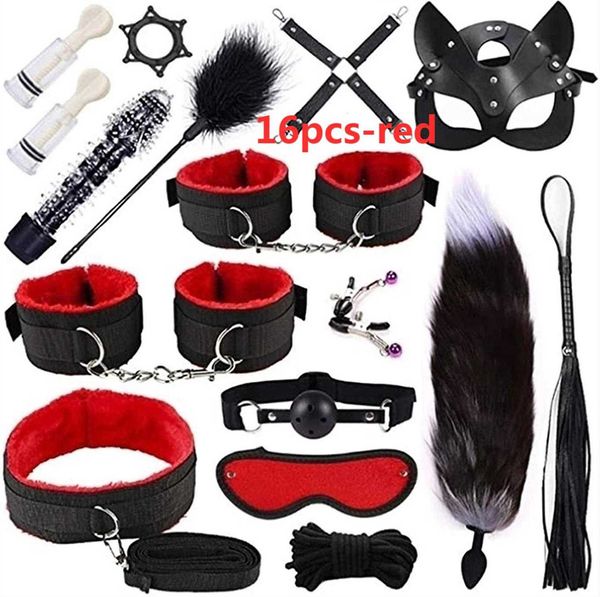 Exotische Sexspielzeuge, Lederplüsch, Y-Bondage-Bundle-Set, Knebel, Peitsche, Buttplug für Frauen, Nippelclips, Erotik