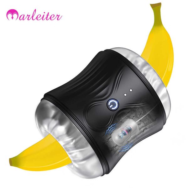 Beauty Items 10 Vibrationsmodi Männliche Masturbationswerkzeuge Doppelköpfiger Masturbator mit offenem Ende für Mann Blowjob Vibrator Maschine sexy Spielzeug für Erwachsene