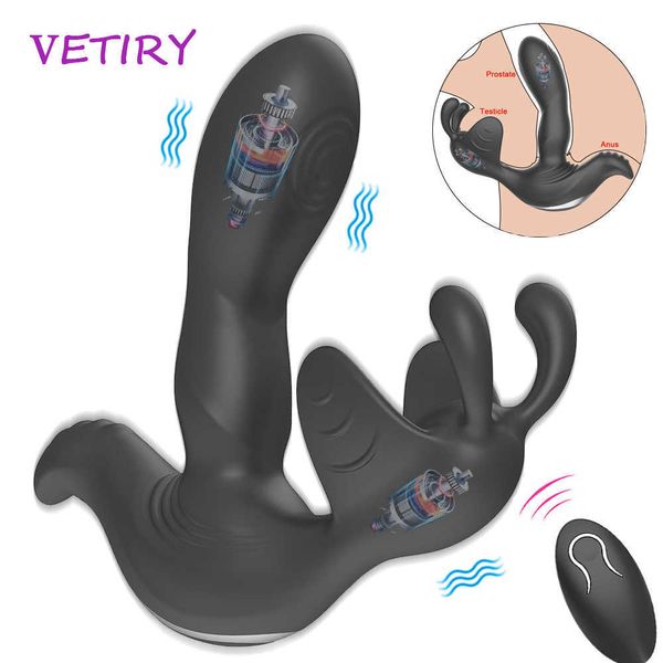 Itens de beleza Vibrador anual Male Prostate Testicle Scrotum Massager Silicone Butt Plug Toys Sexy For Men Controle remoto sem fio gay