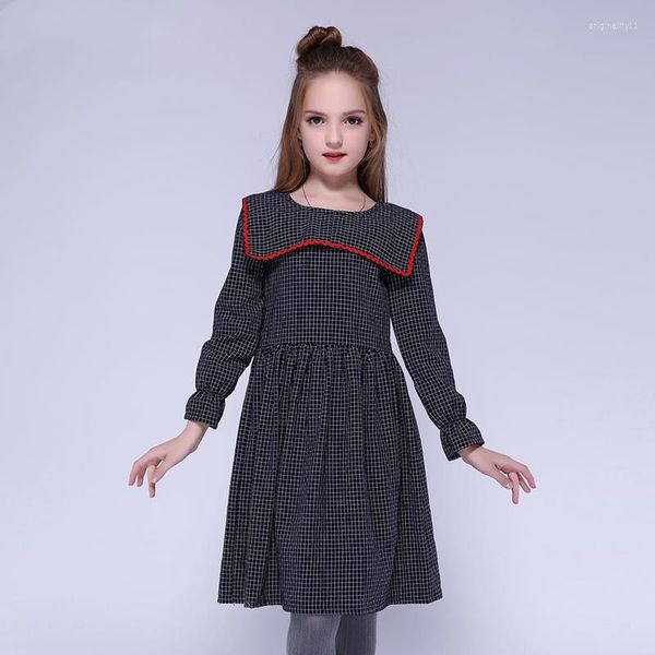 Mädchenkleider Kseniya Kinder Kinder Mädchen Mädchen Baumwolle Vollkarre Blütenblatthülle Seglerkragen Modekleid Europäer und amerikanischer Stil