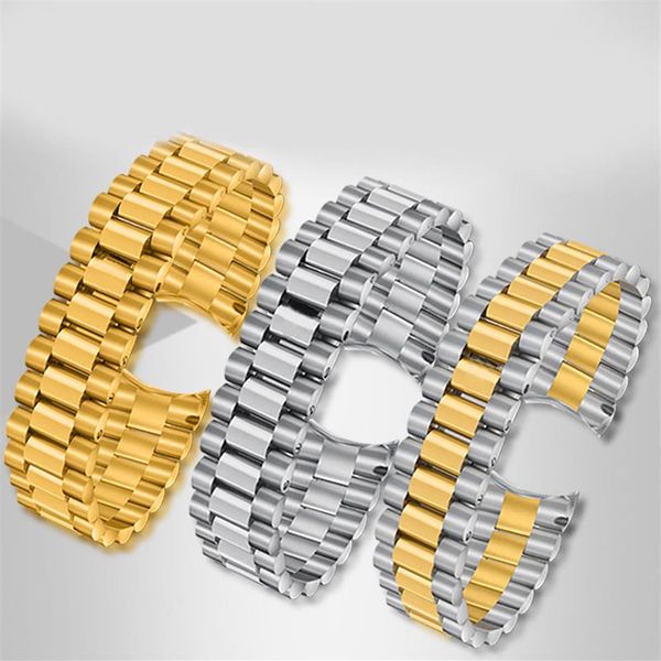 WatchBand 13mm 17mm 20mm de relógio de ouro prateado Três linhagens Polimento de aço inoxidável Bracelets de tira de extremidade escovada para R232a