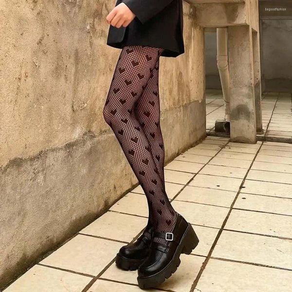 Frauen Socken Spitze Schwarze Strümpfe Hosen Strumpfhosen Japanische Punk Gothic Liebe Stickerei Strumpfhosen Dunkle Netzstrumpf