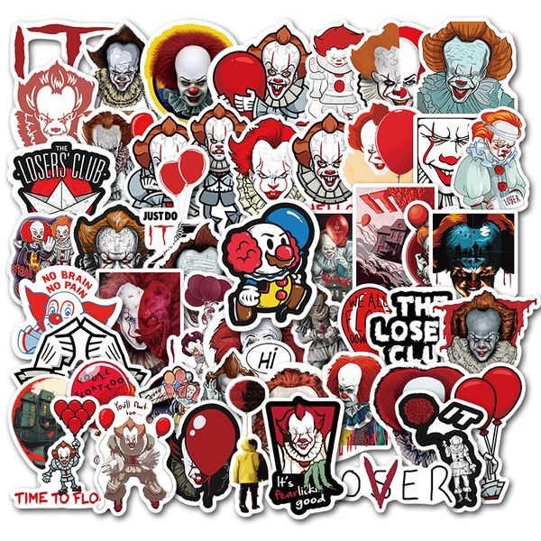 50pcs filme de terror Stephen King de dois adesivos Pennywise palhaço Joker Joker Graffiti Kids Toy Skateboard Car Motorcycle Bicycle Sticker Decals Wholesale