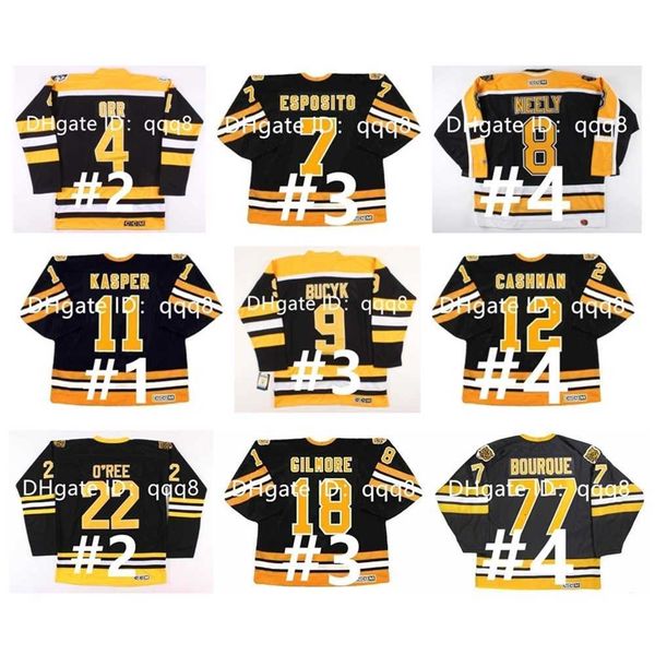 qqq8 Maglie da hockey vintage CCM Happy BOBBY ORR WILLIE O'REE TERRY O'REILLY ANDY MOOG RAYMOND BOURQUE JONATHAN PHIL ESPOSITO CAM