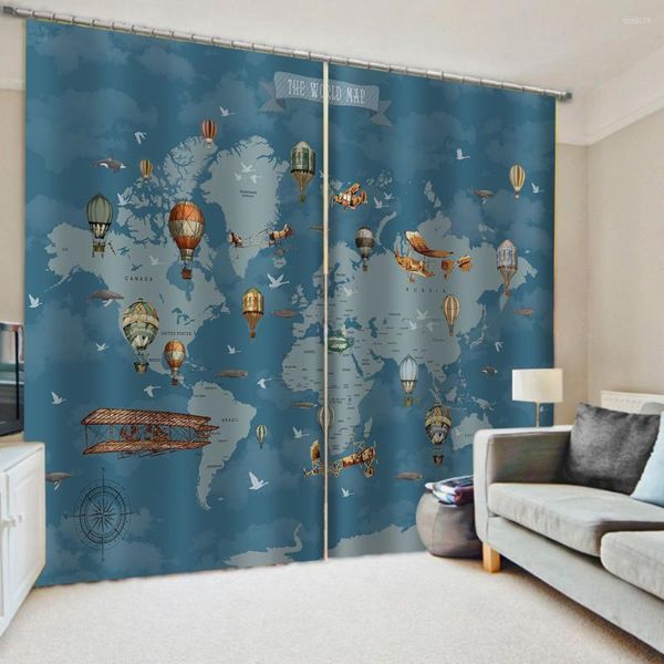 Занавеска роскошная затемна 3D -шторы для гостиной для гостиной спальня на заказ синяя карта