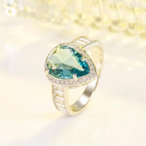 Обручальные кольца океан -голубой кристалл капля груша для женщин очарование блестящего циркона