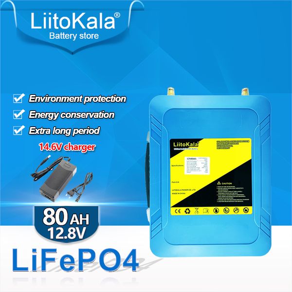 LIITOKALA 12V/12.8V 80AH LIFEPO4 LED de bateria 5V USB para luz solar RV ao ar livre acampamento solar backup de energia do carrinho de golfe de energia 14,6V 5a