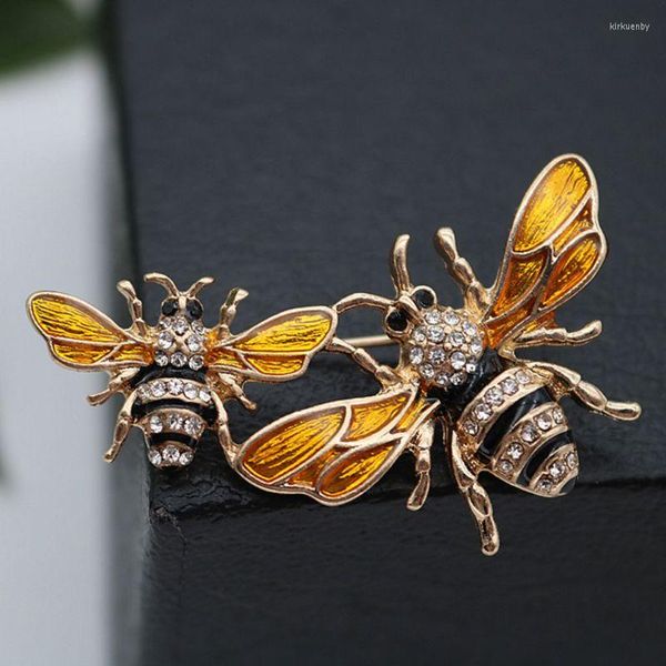 Broschen Biene Brosche Emaille Corsage Dekoration Schmuck Exquisite Luxus Insekt Pins Abzeichen Mode Strass Gelb Pin Antik