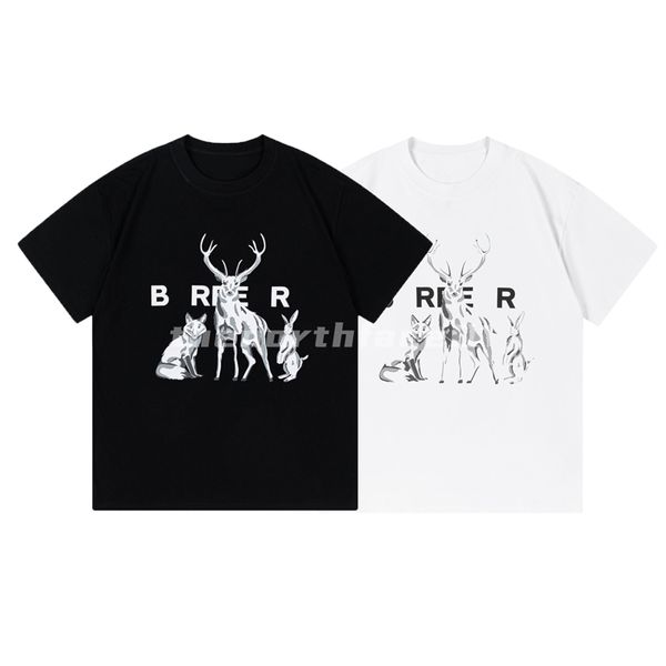 T-Shirt Masculina de Marca de Moda de Luxo Animal Story Carta Estampada Decote Redondo Manga Curta T-Shirt De Verão Solta Top Preto Branco