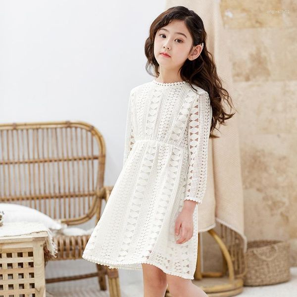 Mädchen Kleider Kinder Mädchen Spitze Elegante Teen Langarm Kleid Für Hochzeit Party Kostüme Kinder Kleidung4 8 10 12 14 16 jahre