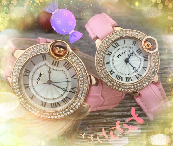 Popolare Diamonds Ring Luxury Man Women Watches 38mm 33mm Round Roman Dial Three Pins Air Ball Cintura in vera pelle Oro rosa Orologio da polso in argento Regali