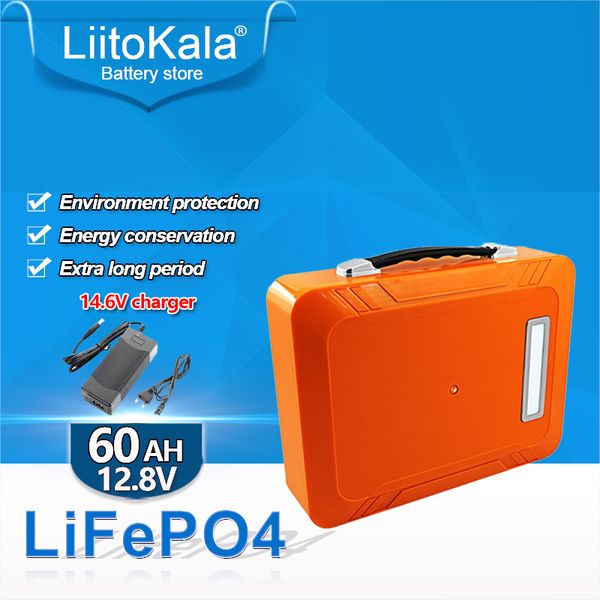 LiitoKala 12V 60Ah 80Ah Lifepo4 battery pack lifepoLFP with BMS LED 5v USB can be used for mobile phone charging lighting solar light golf car UPS 12.8V battery 14.6V 5A