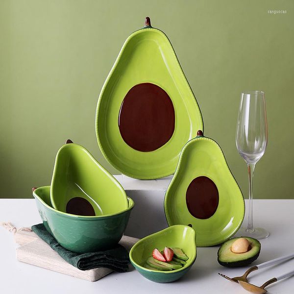 Set di stoviglie Avocado Ciotola in ceramica Piatto Set di posate Insalata carina Dessert Frutta Stoviglie per bambini Zuppa Cartone animato