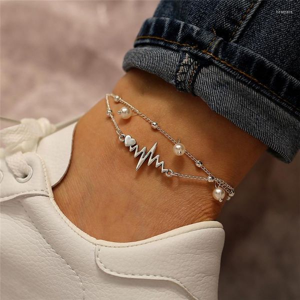 Tornozeleiras allepi simples punk vintage colléte de pérola prata para mulheres moda feminino feminino bacelete de pegador de joias de joias