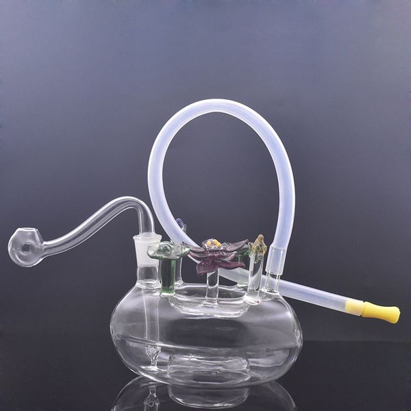 Großhandel Mini Lotusblume neuestes Design Glas Wasser Dab Rig Bongs Rohr mit 10 mm männlicher Ölbrennerschale und Silikonstroh