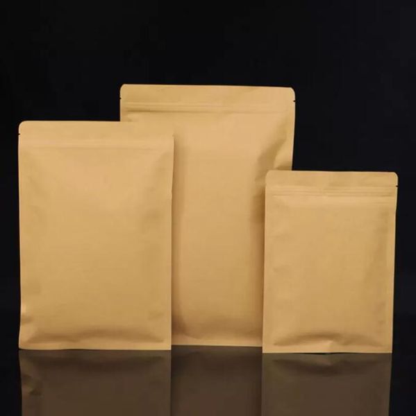 100 Stück wiederverschließbare Verpackungsbeutel aus Kraftpapier mit flachem Boden und dickem Folieneinleger für Snacks, Süßigkeiten, gemahlener Kaffee, Nüsse, Tee, Samen, Geschenke