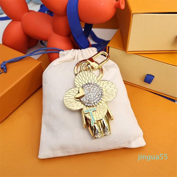 Designer Keychain Sun-Flower Pingente Diamond Keychains Gold Classic Keys Buckle Bonecas Bonecas Men￧￵es Mulheres Chain Chain Ornamentos com Box