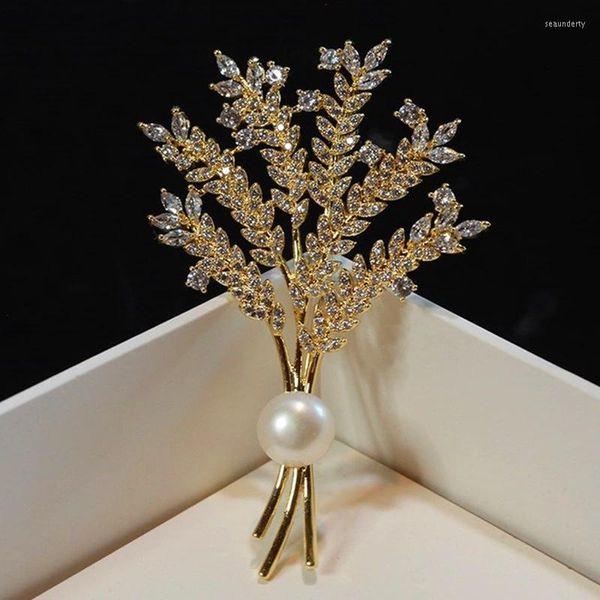 Spille Spike Of Wheat High Qrade Plant Tree Pearl Coat Pin per la festa nuziale della donna