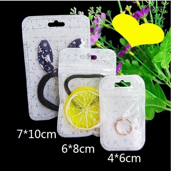 Hediye Sargısı 100pcs 6x8cm/7x10cm Clear Self Seal Fermuper Zipper Dokuma Olmayan Perakende Ambalaj Çantası Takı Depolama Paketi Asma Deliği