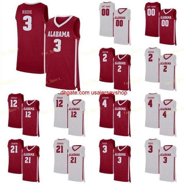 CUSTOM NCAA College Alabama Crimson Tide Basketball-Trikot 13 Jahvon Quinerly 15 Tyler Barnes 2 BRUNER 2 Sexton 2 Kira Lewis Jr. Custom Stit