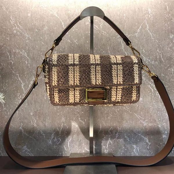 Borsa baguette Borsa a tracolla da donna Borsa a tracolla Moda Paglia di erba di alta qualità Tessitura Patchwork Colore Donna Portafogli con patta 211A