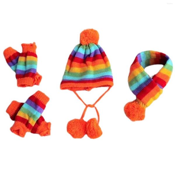 Abbigliamento per cani 6 pezzi Cappello Sciarpa Calzini Scaldamuscoli A righe Morbido Costume Set Vestiti per animali Festa Traspirante Carino Per piccoli Lavorati a maglia Inverno caldo