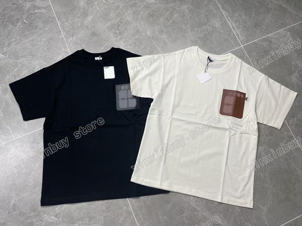 xinxinbuy Herren Designer T-Shirt Paris Leder Taschenstickerei Jacquard Kurzarm Baumwolle Damen Weiß Schwarz Grau XS-2XL