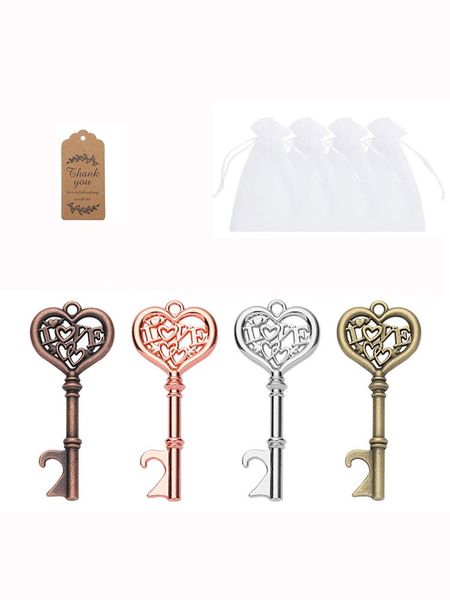 Apribottiglie Bomboniere con borsa bianca e Kraft Escort Card Skeleton Key Baby Shower Party Souvenir RRC878