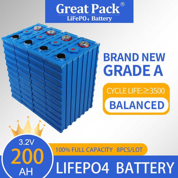 8PCS 3,2V 200Ah Grade A LiFePO4 Batterie Zelle Deep Cycle Solar Power Bank Lithium-Ionen Phosphat für RV