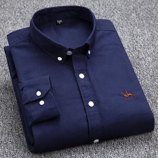 Männer Casual Hemden Oxford Stoff Männer Hohe Qualität Langarm Solide Smart Shirt Designer Regular Fit Marke Navy Koreanische herren Kleidung