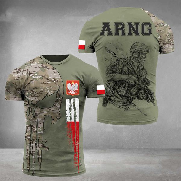 Camisetas masculinas Nova camiseta masculina da Polônia Polônia Soldado-Army-veterano bandeira country 3D T-shirt de alta qualidade de camiseta o-pescoço de vela feminina T230103