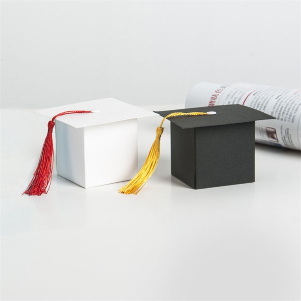 Caixa de presente em forma de tampa preta para festas favores de papel caixas de doces de gradua￧￣o decora￧￵es de festas suprimentos A366