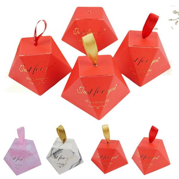 Embrulho de presente 50pcs triangular Diamond Shape Candy Paper Box Ribbon Wedding Favor and Sweet Bags Birthday