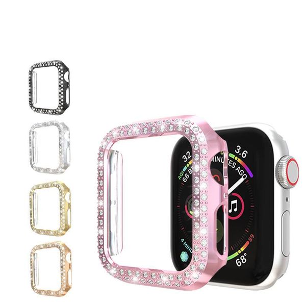Custodie con protezione diamantata per orologi Apple iwatch 38mm 40mm 42mm 44mm Custodia per orologio placcata PC con pacchetti di colori al dettaglio