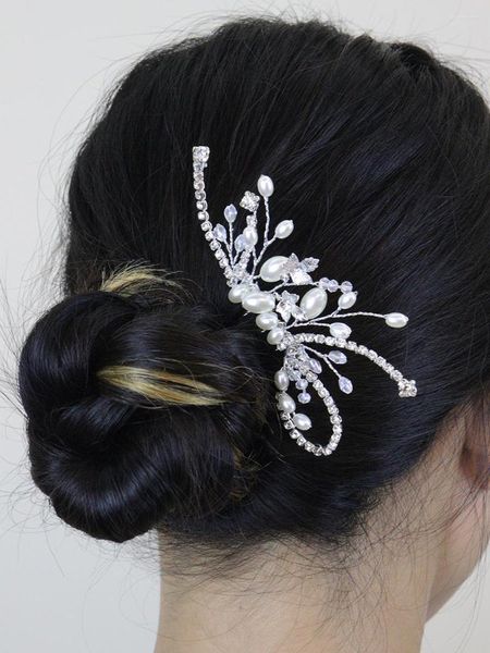 Copricapo argento con strass per capelli pettine perle per perle gioielli floreali accessori per matrimoni per donne da festa