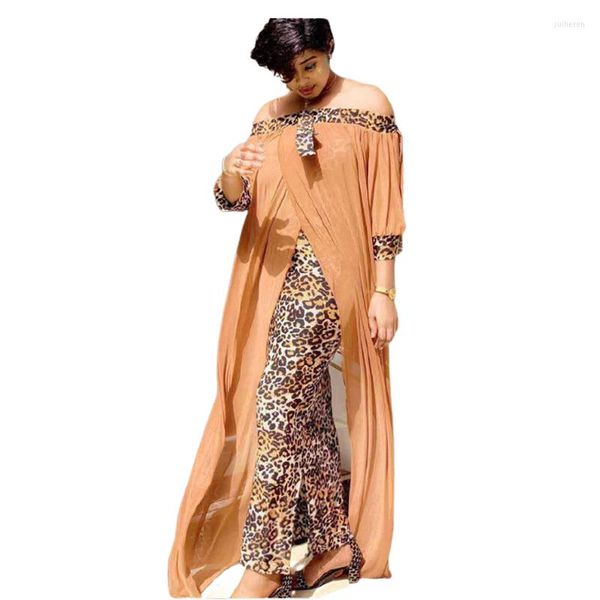 Roupas étnicas L-2xl African Vestres for Women 2023 Spring Leopard Fashion Fashion Outdoor Maxi Dress Roupos American