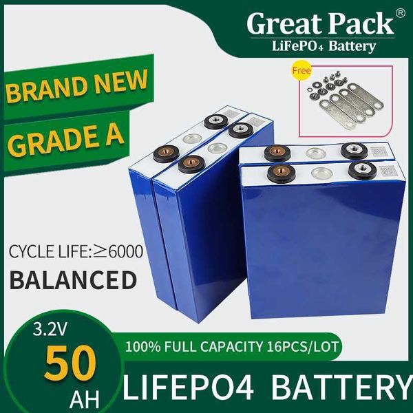 16pcs 3,2V 50AH LifePo4 wiederaufladbare Batteriezellen Deep Cycle Brandneue Lithium -Ionen -Power Bank