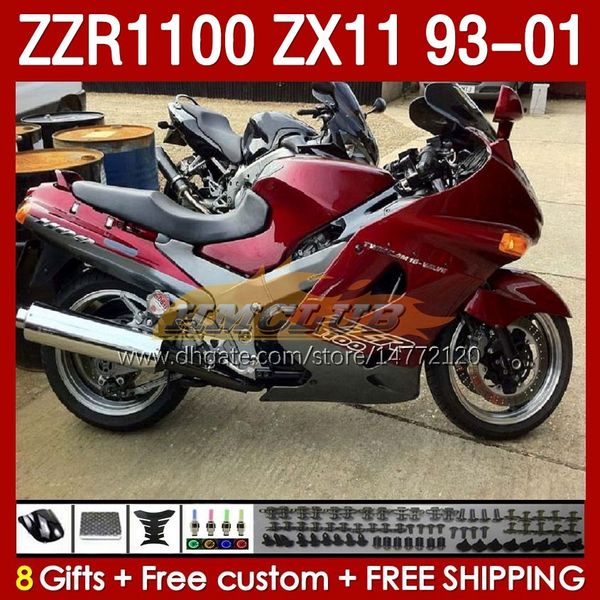 Kit Bodys para Kawasaki Ninja ZX-11 R ZZR1100 ZX-11R ZZR 1100 CC ZX11 ZX 11 R 11R 165NO.44 ZX11R 93 94 95 96 01 ZZR-1100 1997 1998 1999 2000 2001 OEM Full Fairing Red Blk