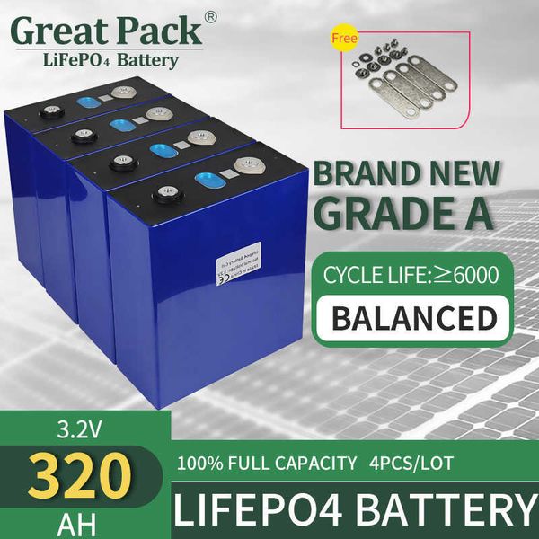 4 Stuks 3.2V 320Ah Nieuwe Grade A Deep Cycle Batterij Cel LiFePO4 Oplaadbare Thuis Energieopslag Power Bank lithium Ion Voor Rv