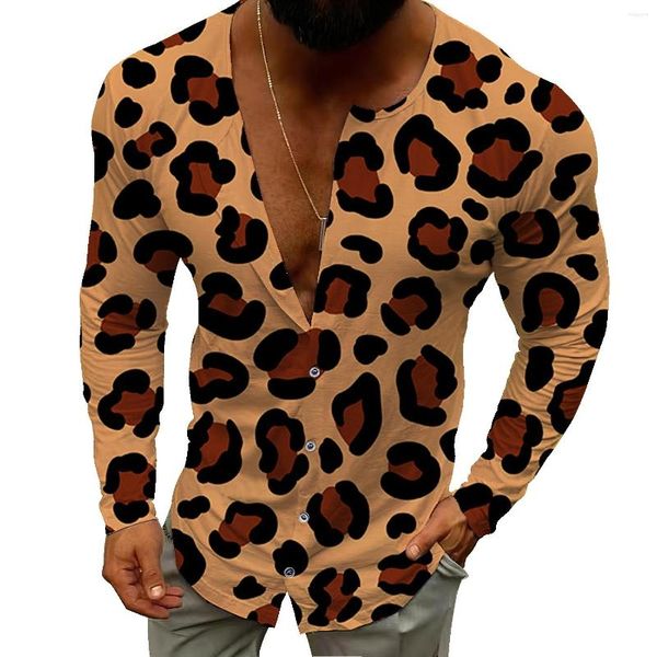 Camicie casual da uomo 2023 Autunno Cardigan con stampa leopardata Maglione con colletto Henry Uomo sottile e bello indossare un cappotto sottile