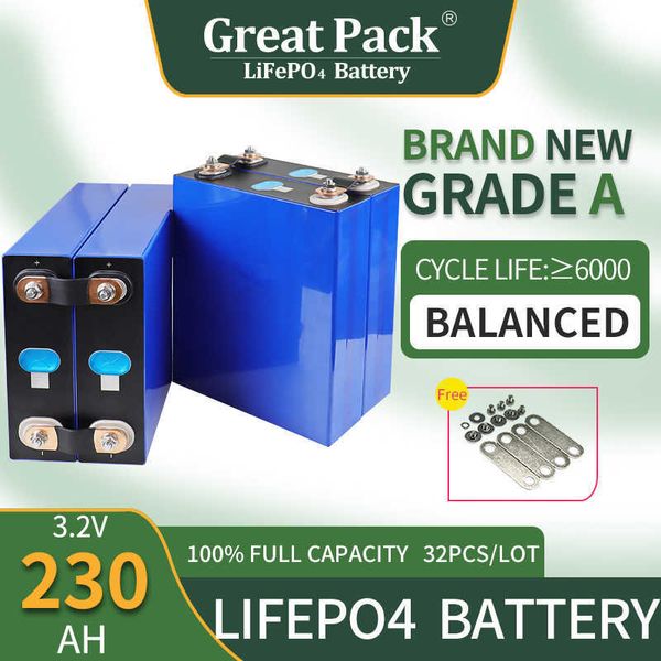 32PCS 3.2V 230Ah LiFePO4 Batteria ricaricabile a ciclo profondo Brand New Grado A 100% piena capacità agli ioni di litio Power Bank