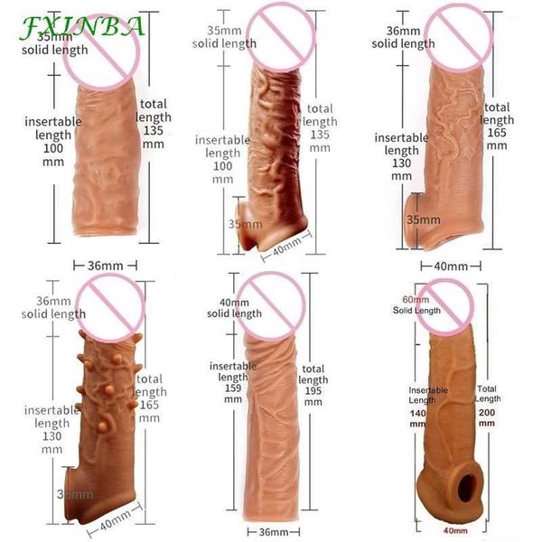 Erweiterungen FXINBA 14-20 cm Realistische Silikon Penis Extender Hülse Verzögerung Ejakulation Wiederverwendbare Sex Spielzeug Für Männer Schwanz Z9OV