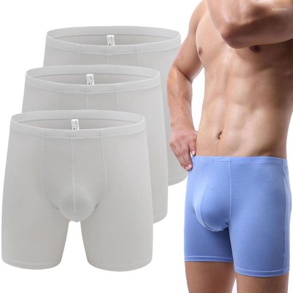 Mutande Soft Bamboo Mens Boxer 3 Pack Intimo confortevole Uomo Gamba lunga Basic Intimo in viscosa bianca Trunks Sport Boxer Solid