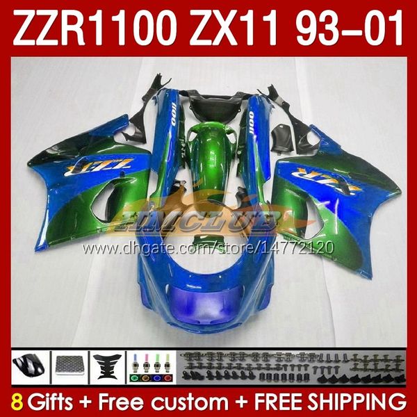 OEM Body Kit для Kawasaki Ninja ZX-11 R ZZR1100 93-01 ZX 11 R 11R ZX11R 93 94 95 96 01 165NO.90 ZX11 R ZZR-1100 ZZR 1100 CC ZX-11R 1997 1998 1999 2000 2001 Fairing Blue Green Green