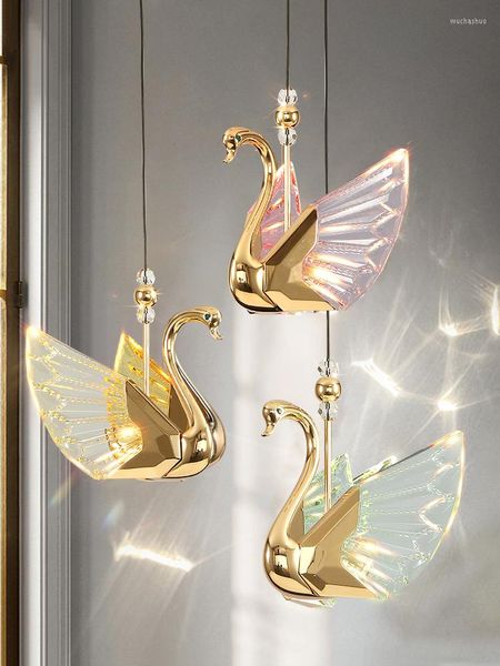 Lâmpadas pendentes cisne criativo cisne pequeno lustre de cabeceira quarto luz luxo de estilo moderno estilista de estilista clube decoração