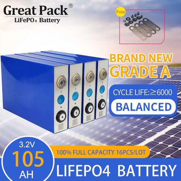 Solar-Powerbank, 100 % volle Kapazität, 16 Stück, 3,2 V, 105 Ah, LiFePO4-Batteriezelle, wiederaufladbar, Deep-Cycle-Lithium-Ionen-Phosphat