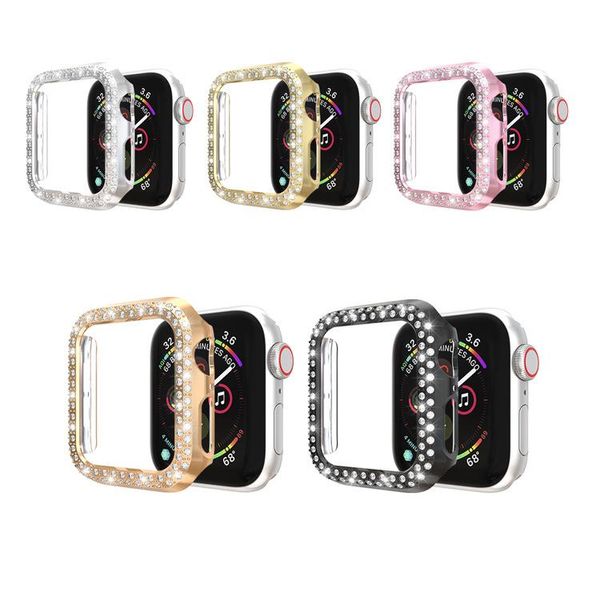 Custodia per orologi con diamanti per cover per Apple Watch 38mm 42mm 40mm 44mm Cover proteggi schermo in vetro temperato serie iWatch 5 4 3 2 Custodie protettive con colore al dettaglio